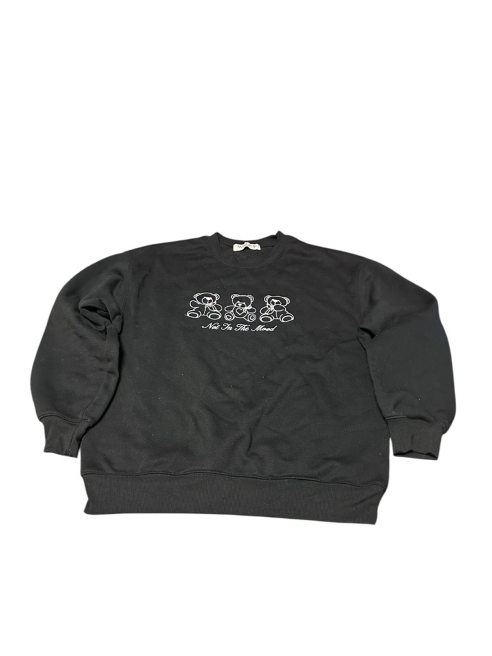 Wound Up Black Crewneck Sweater with White Teddy Row Graphic